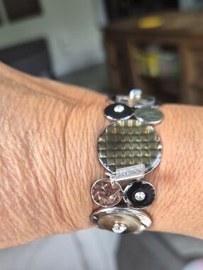 Silver-Tone Mixed Disc Bracelet with Gray Accents By Spoutnik Bijoux
